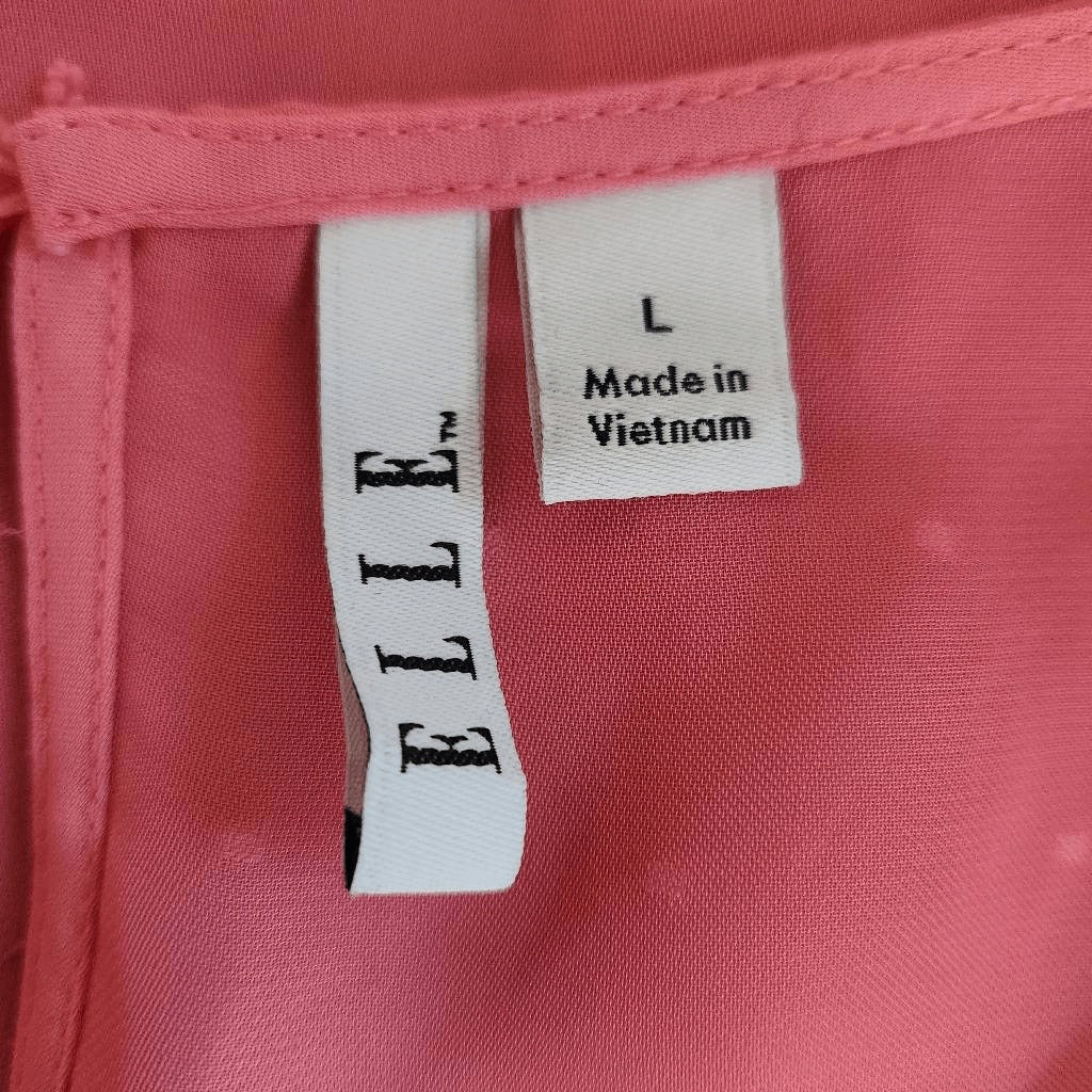 Elle Pink Swiss Dot Sleeveless Blouse Size Large Pink Semi-Sheer Ruffle Top