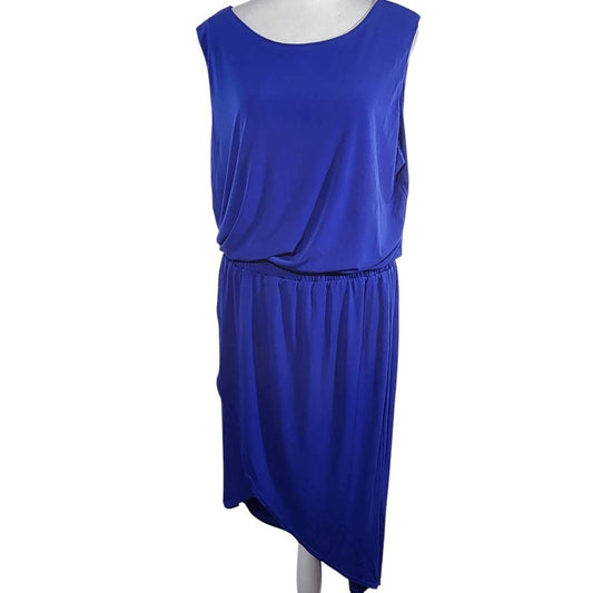 Nancy O'Dell Blue Stretch Knit Sleeveless Asymmetrical Dress Size Large