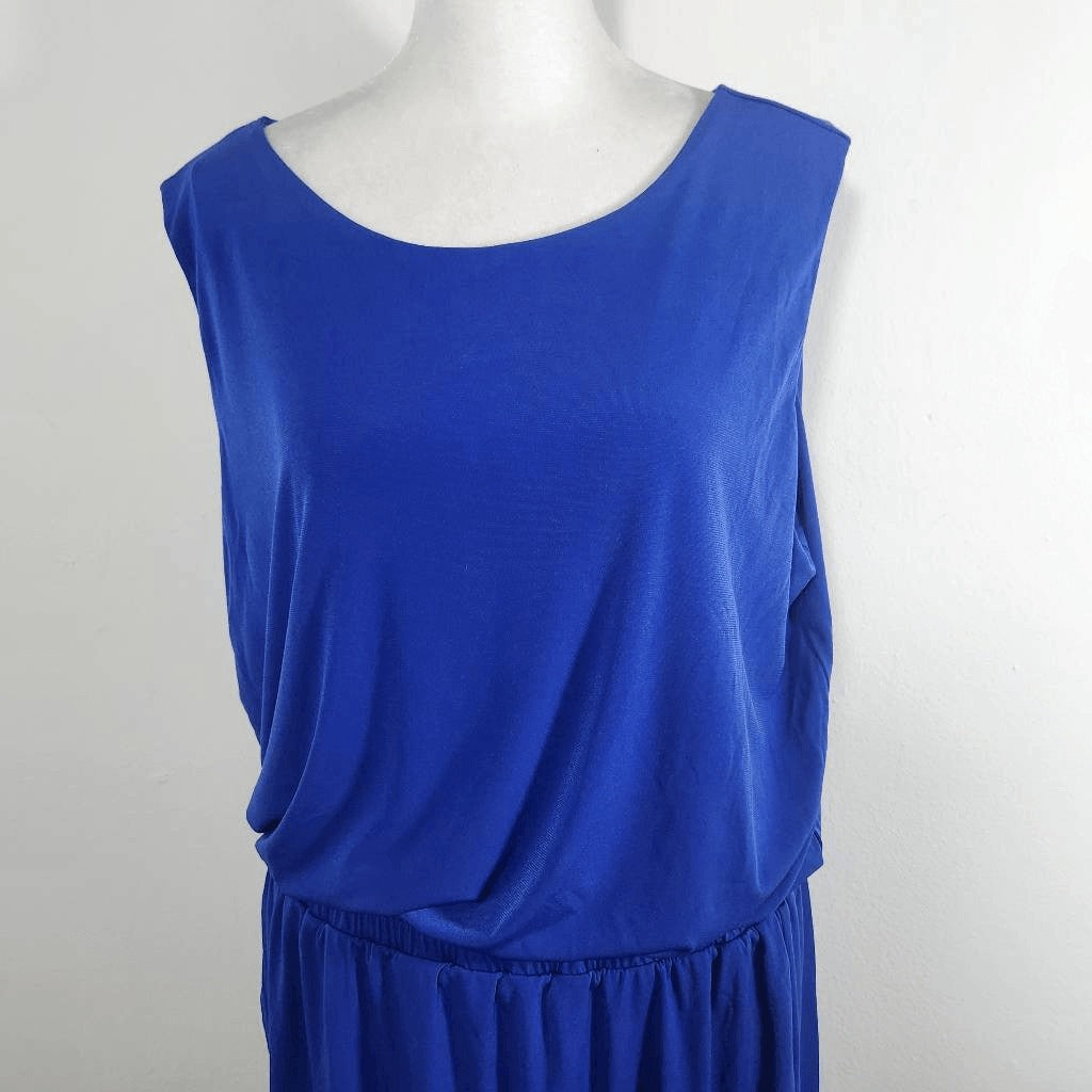 Nancy O'Dell Blue Stretch Knit Sleeveless Asymmetrical Dress Size Large