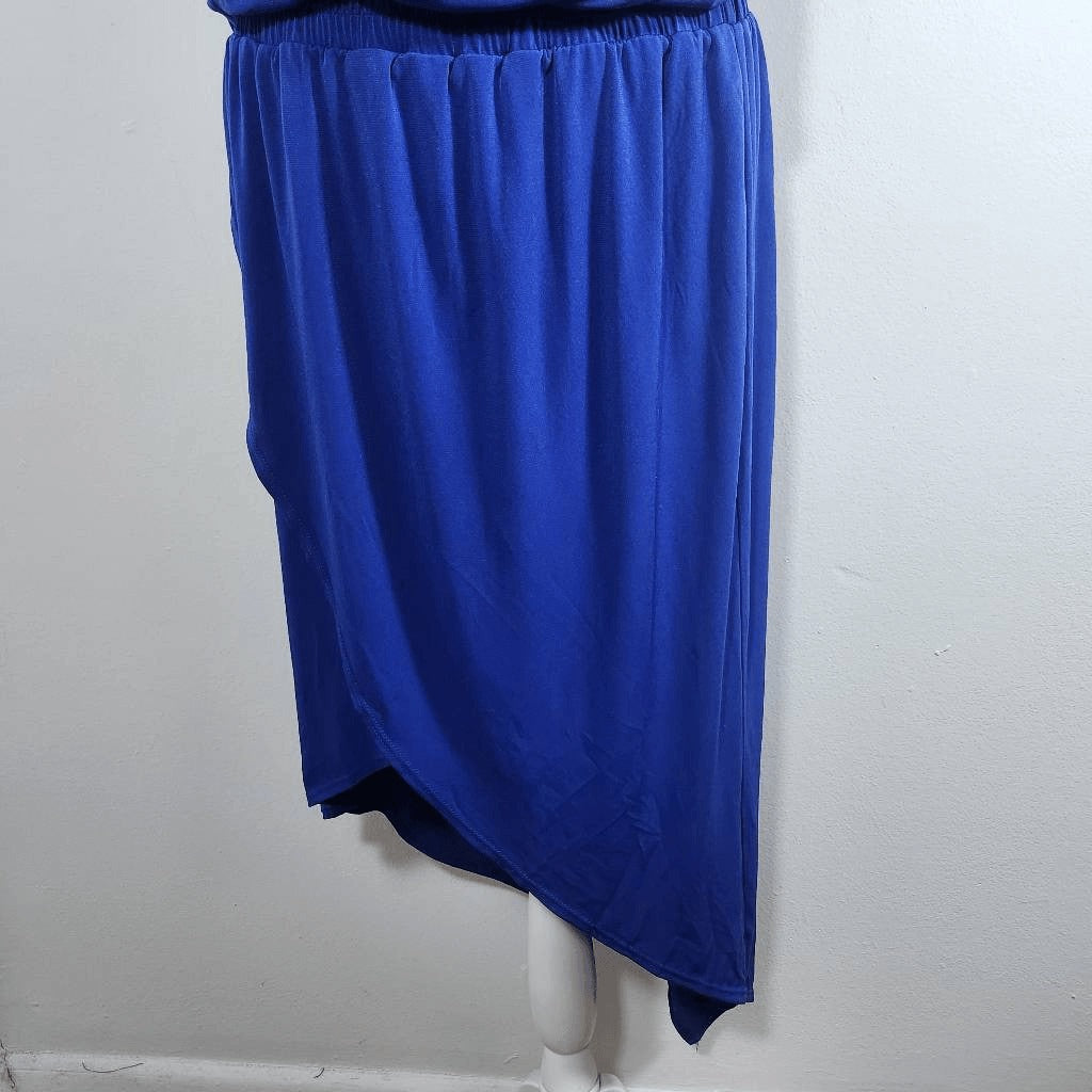 Nancy O'Dell Blue Stretch Knit Sleeveless Asymmetrical Dress Size Large