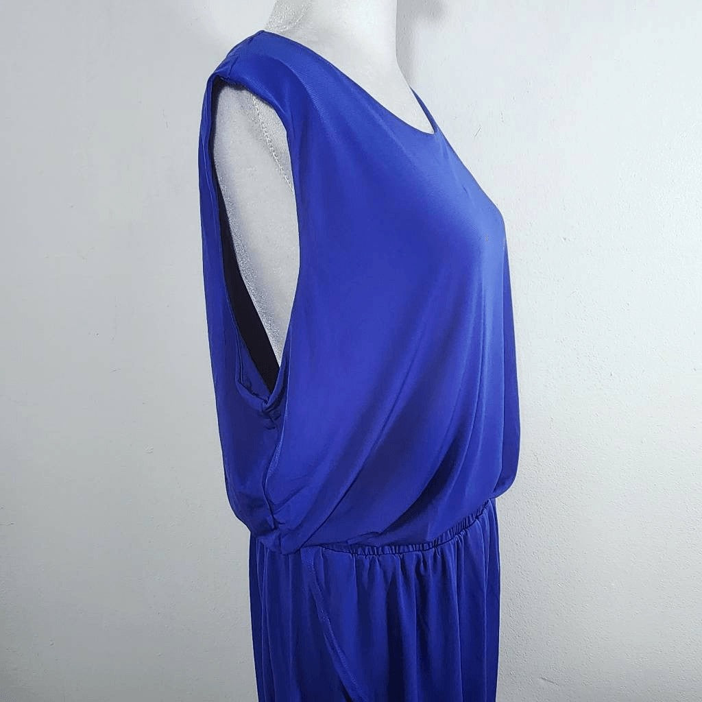 Nancy O'Dell Blue Stretch Knit Sleeveless Asymmetrical Dress Size Large