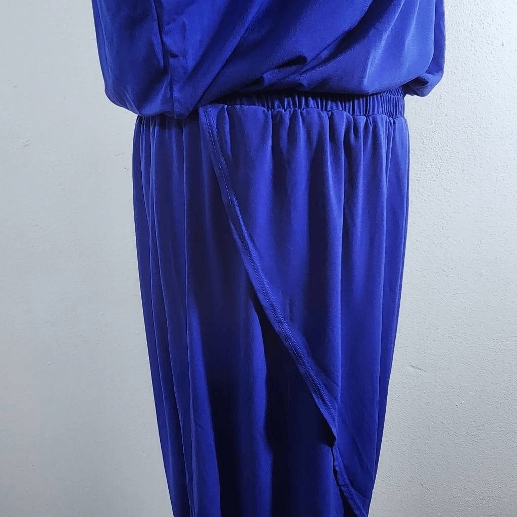 Nancy O'Dell Blue Stretch Knit Sleeveless Asymmetrical Dress Size Large