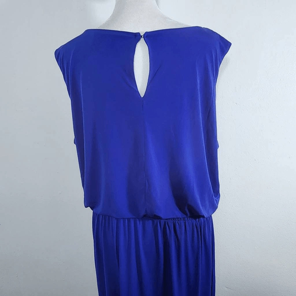 Nancy O'Dell Blue Stretch Knit Sleeveless Asymmetrical Dress Size Large