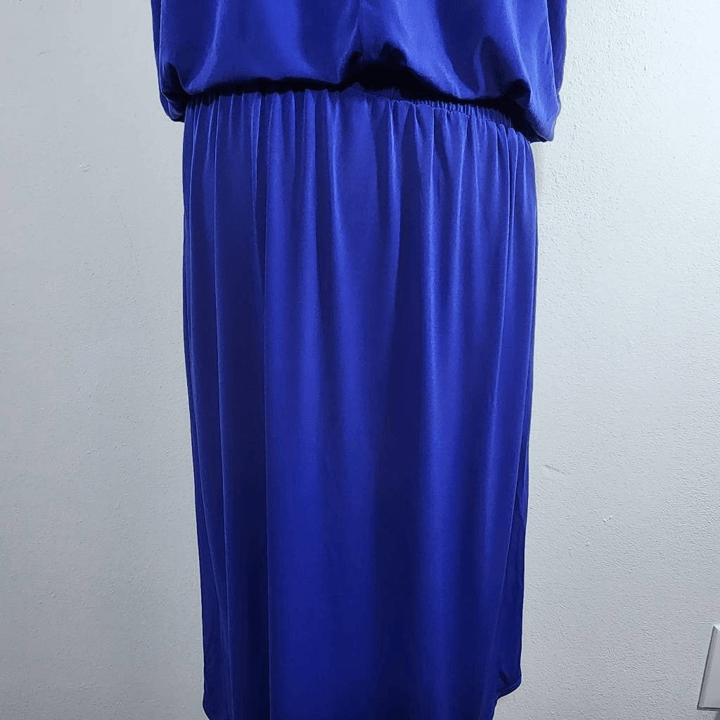 Nancy O'Dell Blue Stretch Knit Sleeveless Asymmetrical Dress Size Large
