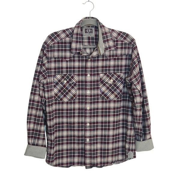 Calamar Gray and Purple Flannel Button-Up Shirt Size Large