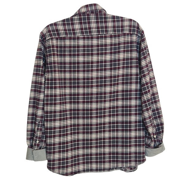 Calamar Gray and Purple Flannel Button-Up Shirt Size Large