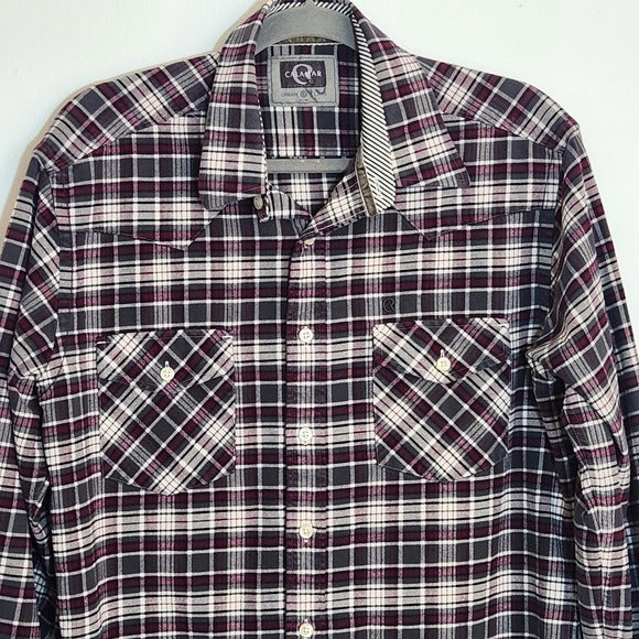 Calamar Gray and Purple Flannel Button-Up Shirt Size Large