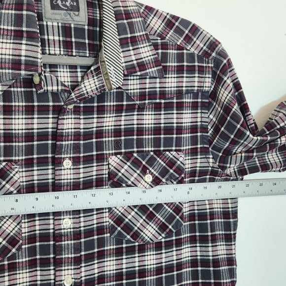 Calamar Gray and Purple Flannel Button-Up Shirt Size Large