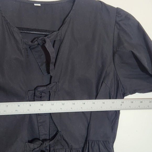 Black Tie-Front Puffy Sleeve Peplum Blouse Size Small