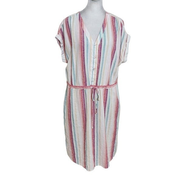Time and Tru Striped Multicolor Linen Dress Size Large 12-14 Preppy Stripe Dress
