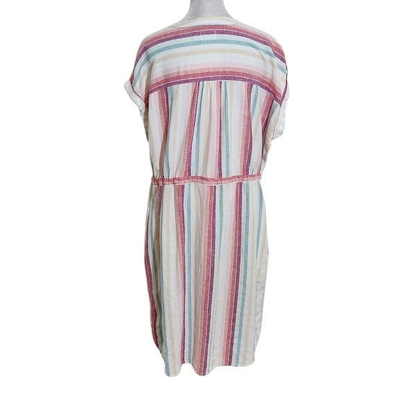 Time and Tru Striped Multicolor Linen Dress Size Large 12-14 Preppy Stripe Dress