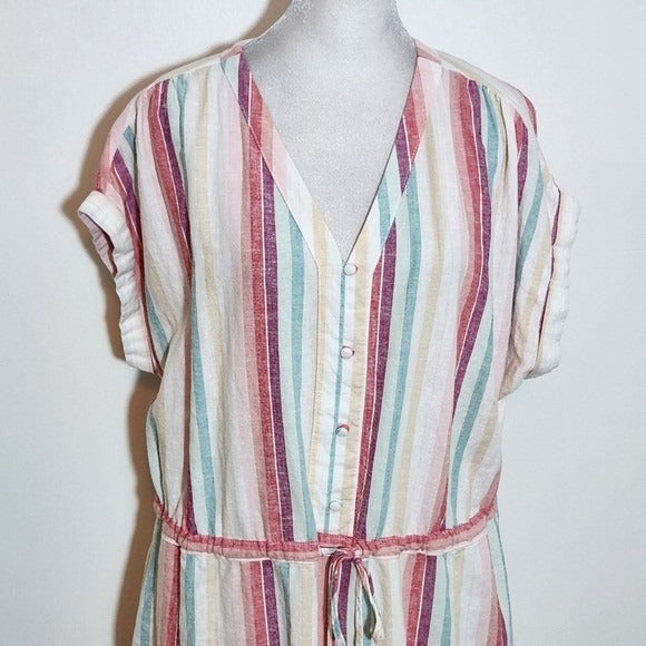 Time and Tru Striped Multicolor Linen Dress Size Large 12-14 Preppy Stripe Dress