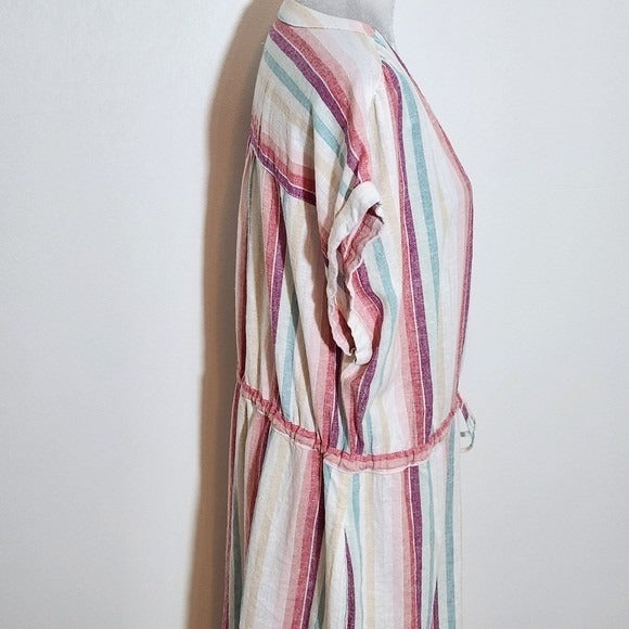 Time and Tru Striped Multicolor Linen Dress Size Large 12-14 Preppy Stripe Dress
