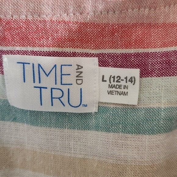 Time and Tru Striped Multicolor Linen Dress Size Large 12-14 Preppy Stripe Dress