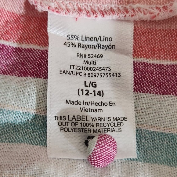 Time and Tru Striped Multicolor Linen Dress Size Large 12-14 Preppy Stripe Dress