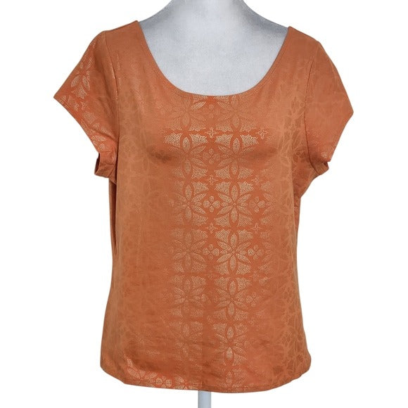 Liz Claiborne Orange Reversible Women's Top Size XL Orange and Gold Print Tee, New