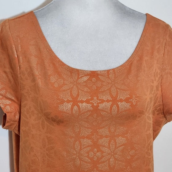 Liz Claiborne Orange Reversible Women's Top Size XL Orange and Gold Print Tee, New