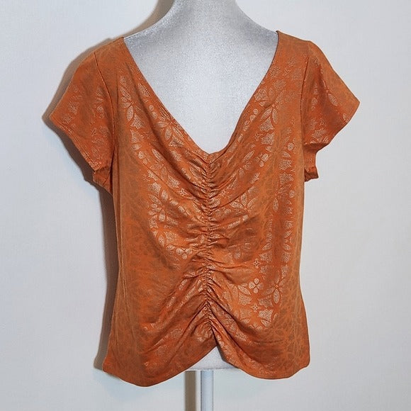 Liz Claiborne Orange Reversible Women's Top Size XL Orange and Gold Print Tee, New