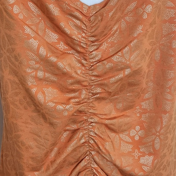 Liz Claiborne Orange Reversible Women's Top Size XL Orange and Gold Print Tee, New
