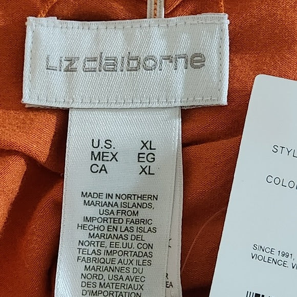 Liz Claiborne Orange Reversible Women's Top Size XL Orange and Gold Print Tee, New