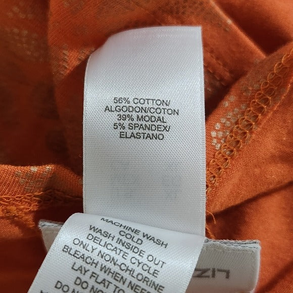 Liz Claiborne Orange Reversible Women's Top Size XL Orange and Gold Print Tee, New