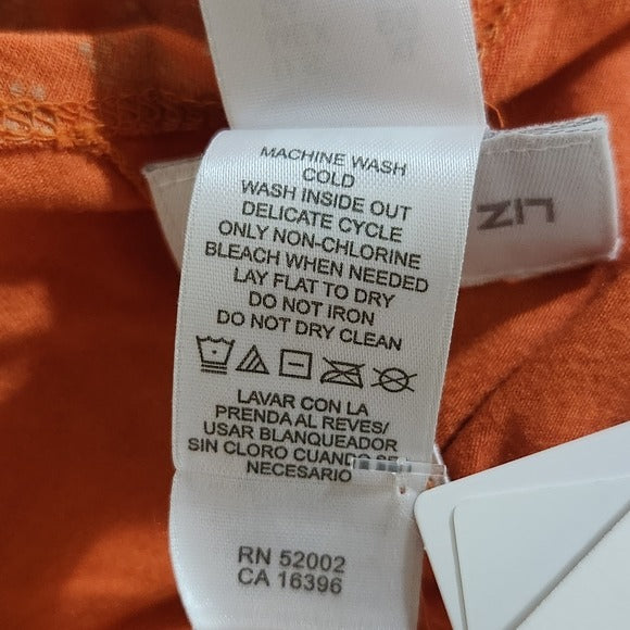 Liz Claiborne Orange Reversible Women's Top Size XL Orange and Gold Print Tee, New