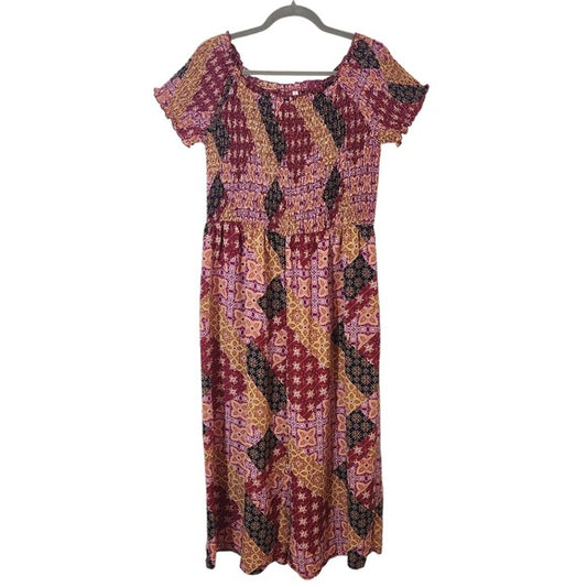 Xhilaration Smocked Multicolor Boho Patchwork Jumpsuit XXL