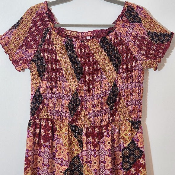 Xhilaration Smocked Multicolor Boho Patchwork Jumpsuit XXL