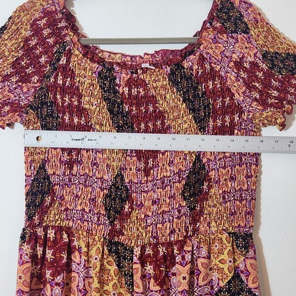 Xhilaration Smocked Multicolor Boho Patchwork Jumpsuit XXL