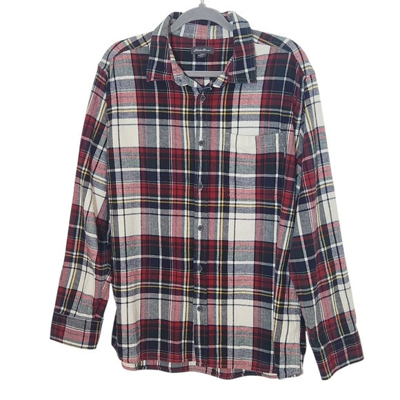 Eddie Bauer Men's Red Multicolor Plaid Flannel Shirt Size XL