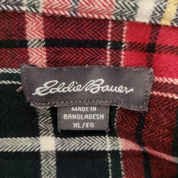 Eddie Bauer Men's Red Multicolor Plaid Flannel Shirt Size XL