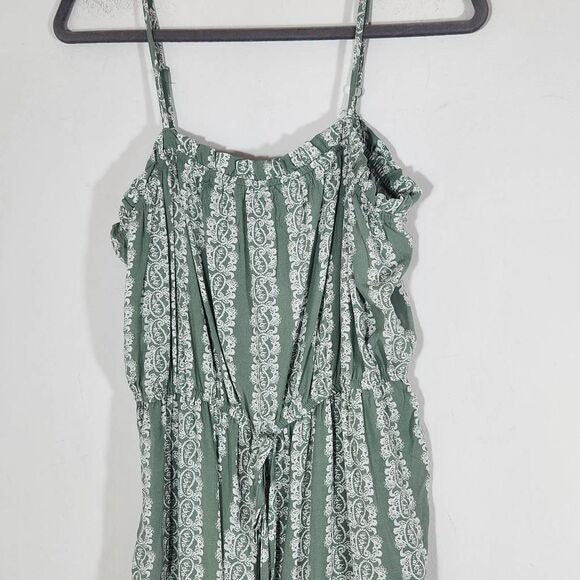AUW Green Wide Leg Jumpsuit with Paisley Print and Cropped Pants Size XL New