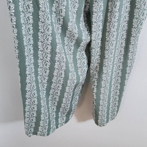 AUW Green Wide Leg Jumpsuit with Paisley Print and Cropped Pants Size XL New