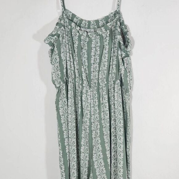 AUW Green Wide Leg Jumpsuit with Paisley Print and Cropped Pants Size XL New