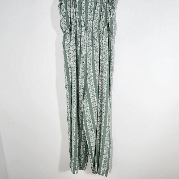 AUW Green Wide Leg Jumpsuit with Paisley Print and Cropped Pants Size XL New