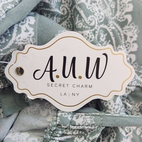 AUW Green Wide Leg Jumpsuit with Paisley Print and Cropped Pants Size XL New