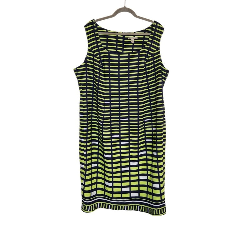 Maya Brooke Navy and Lime Green Print Sheath Dress Size 20W