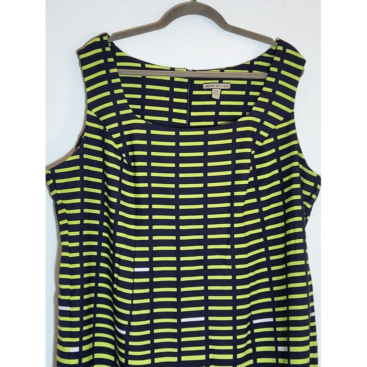 Maya Brooke Navy and Lime Green Print Sheath Dress Size 20W