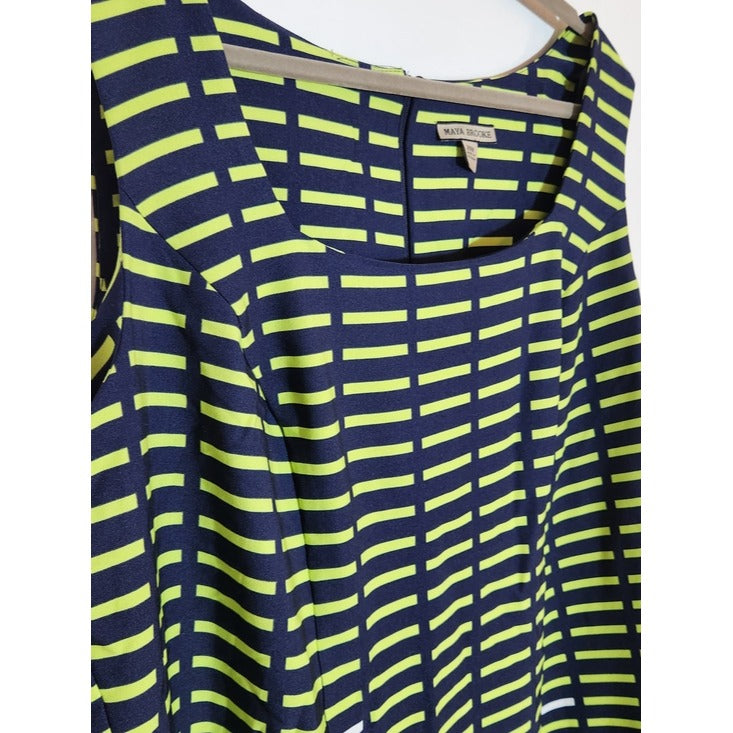 Maya Brooke Navy and Lime Green Print Sheath Dress Size 20W