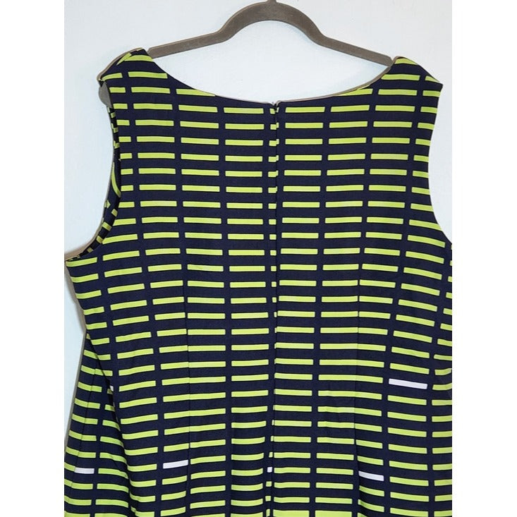 Maya Brooke Navy and Lime Green Print Sheath Dress Size 20W