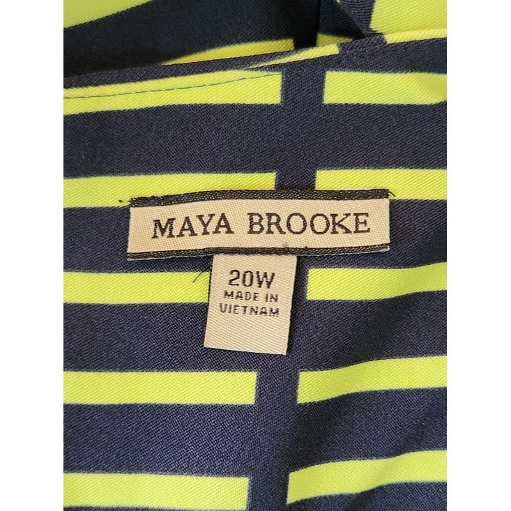 Maya Brooke Navy and Lime Green Print Sheath Dress Size 20W
