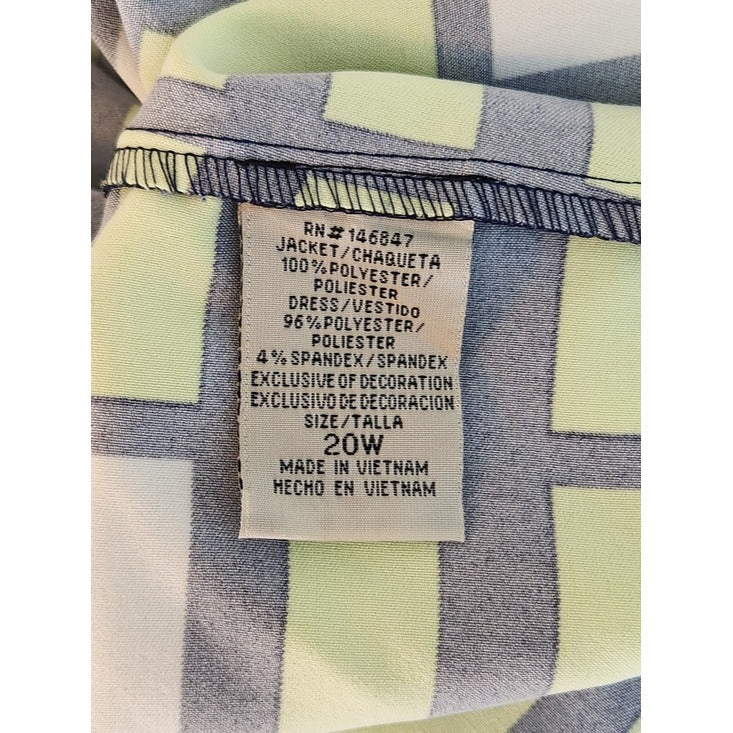 Maya Brooke Navy and Lime Green Print Sheath Dress Size 20W