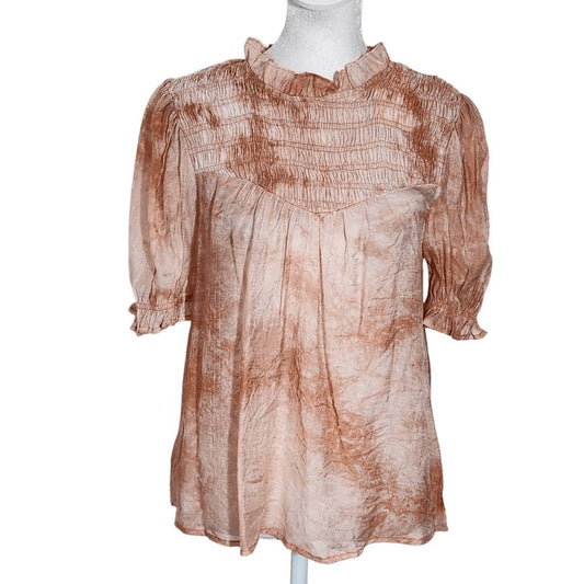 By the River Peach Dyed Smocked Blouse NWT Size Small Boho Blouse