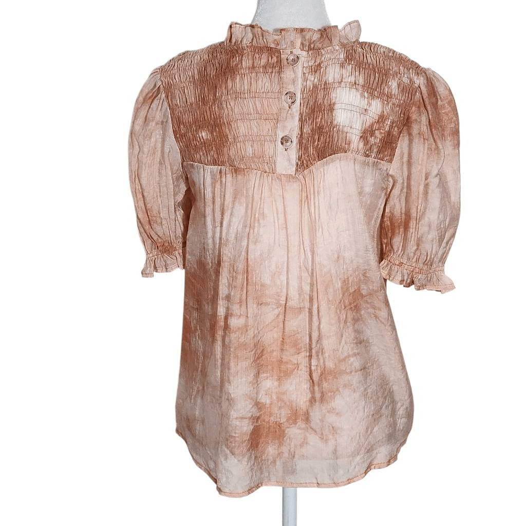 By the River Peach Dyed Smocked Blouse NWT Size Small Boho Blouse