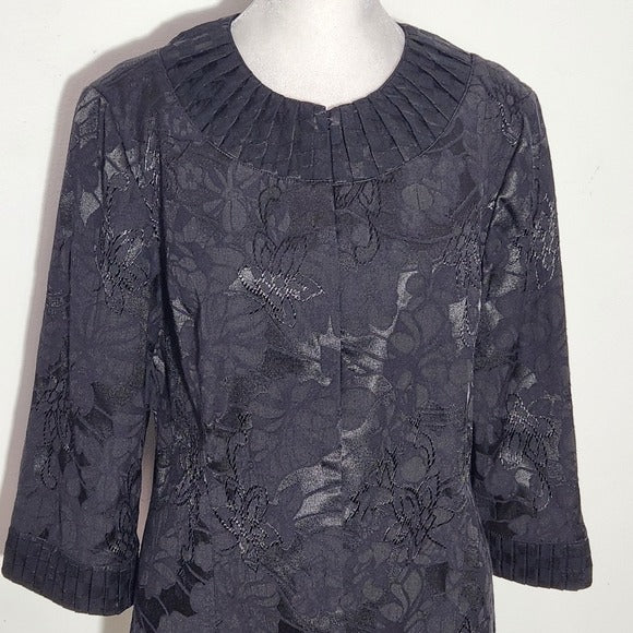 Chico's Black Floral Jacquard 3/4 Sleeve Blazer Size Medium Black Women's Blazer