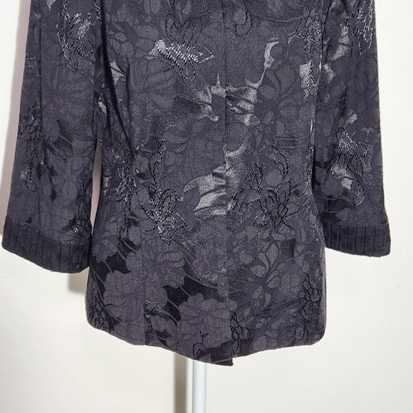Chico's Black Floral Jacquard 3/4 Sleeve Blazer Size Medium Black Women's Blazer