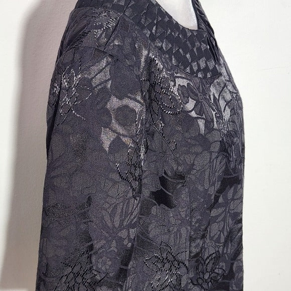 Chico's Black Floral Jacquard 3/4 Sleeve Blazer Size Medium Black Women's Blazer