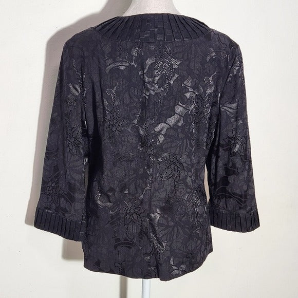 Chico's Black Floral Jacquard 3/4 Sleeve Blazer Size Medium Black Women's Blazer