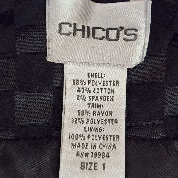 Chico's Black Floral Jacquard 3/4 Sleeve Blazer Size Medium Black Women's Blazer