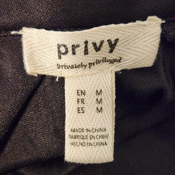 Privy Black One Shoulder Ruched Shimmer Midi Dress Size Medium